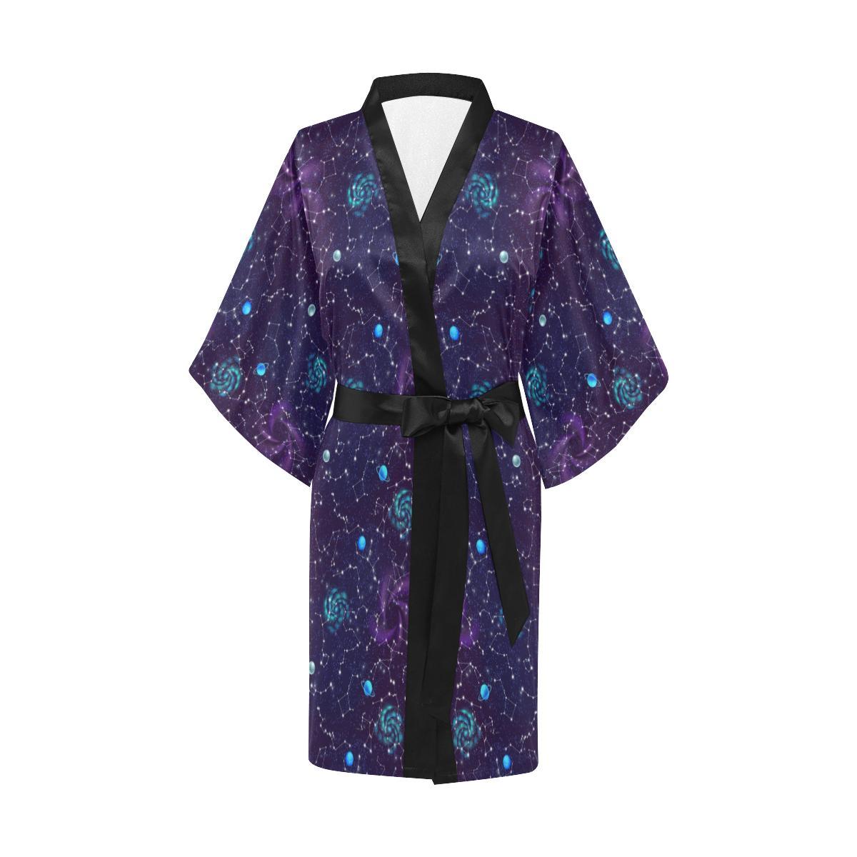 Zodiac Galaxy Design Print Women Short Kimono Robe