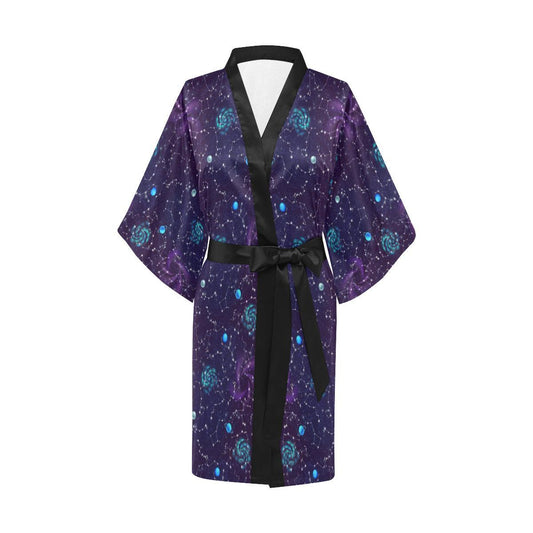 Zodiac Galaxy Design Print Women Short Kimono Robe