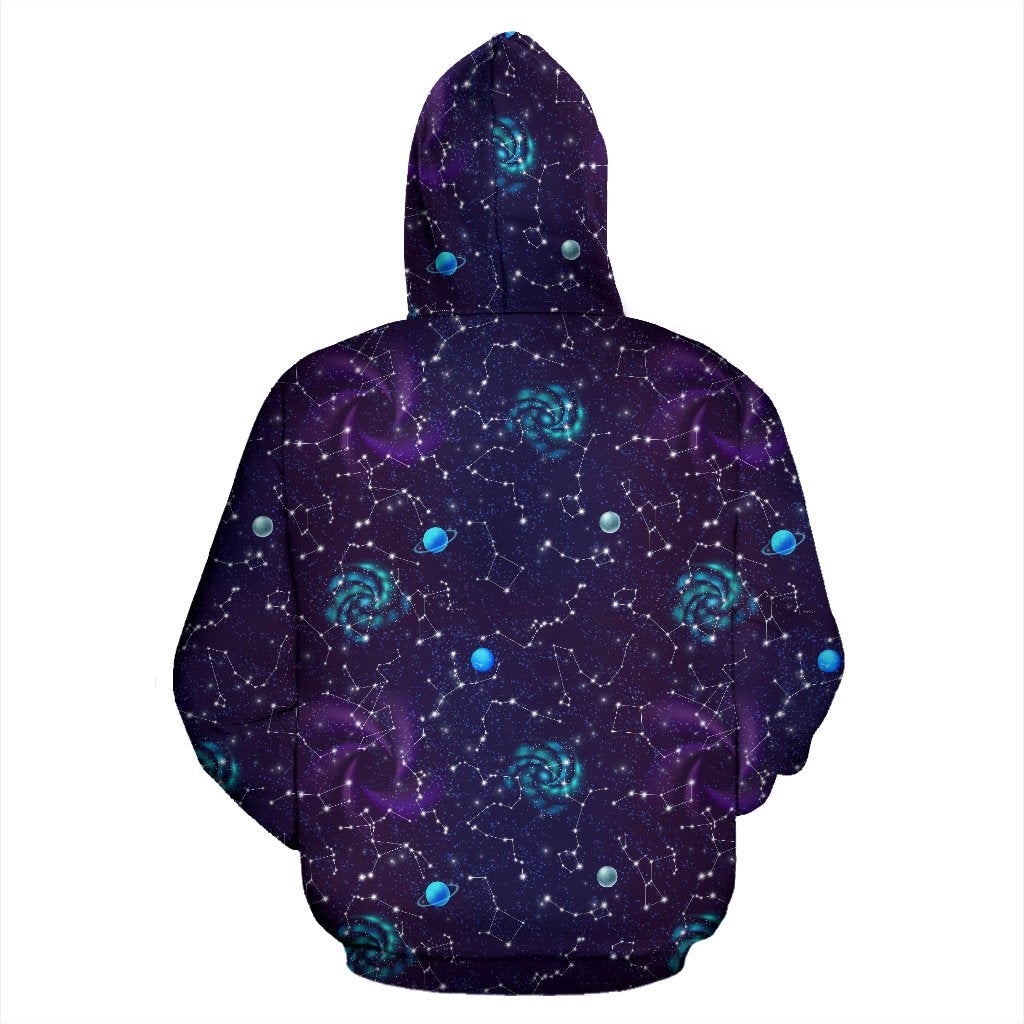 Zodiac Galaxy Design Print Zip Up Hoodie
