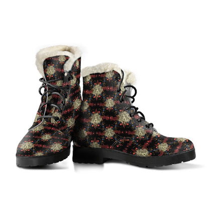 Zodiac Leo Pattern Design Print Faux Fur Leather Boots-JTAMIGO.COM