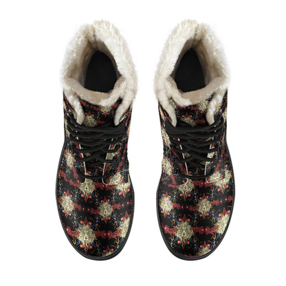 Zodiac Leo Pattern Design Print Faux Fur Leather Boots-JTAMIGO.COM
