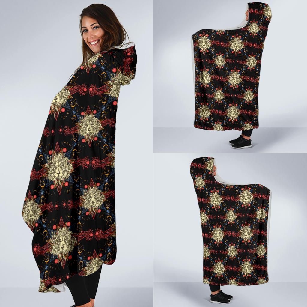 Zodiac Leo Pattern Design Print Hooded Blanket-JTAMIGO.COM