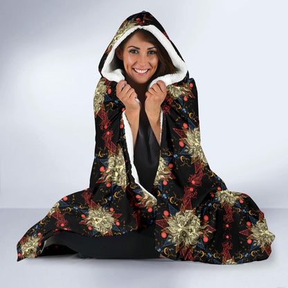 Zodiac Leo Pattern Design Print Hooded Blanket-JTAMIGO.COM