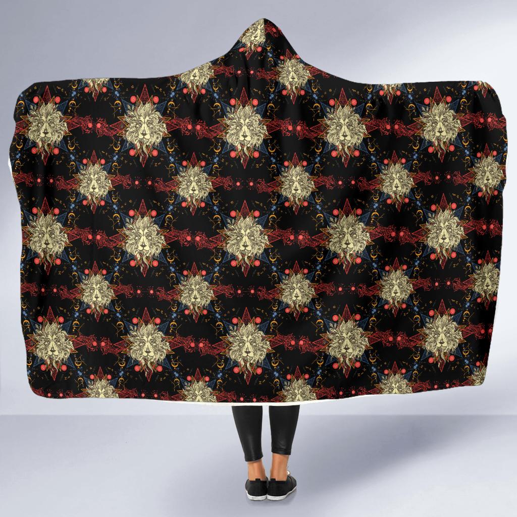Zodiac Leo Pattern Design Print Hooded Blanket-JTAMIGO.COM