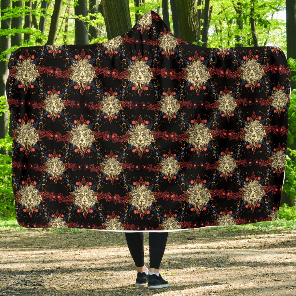 Zodiac Leo Pattern Design Print Hooded Blanket-JTAMIGO.COM