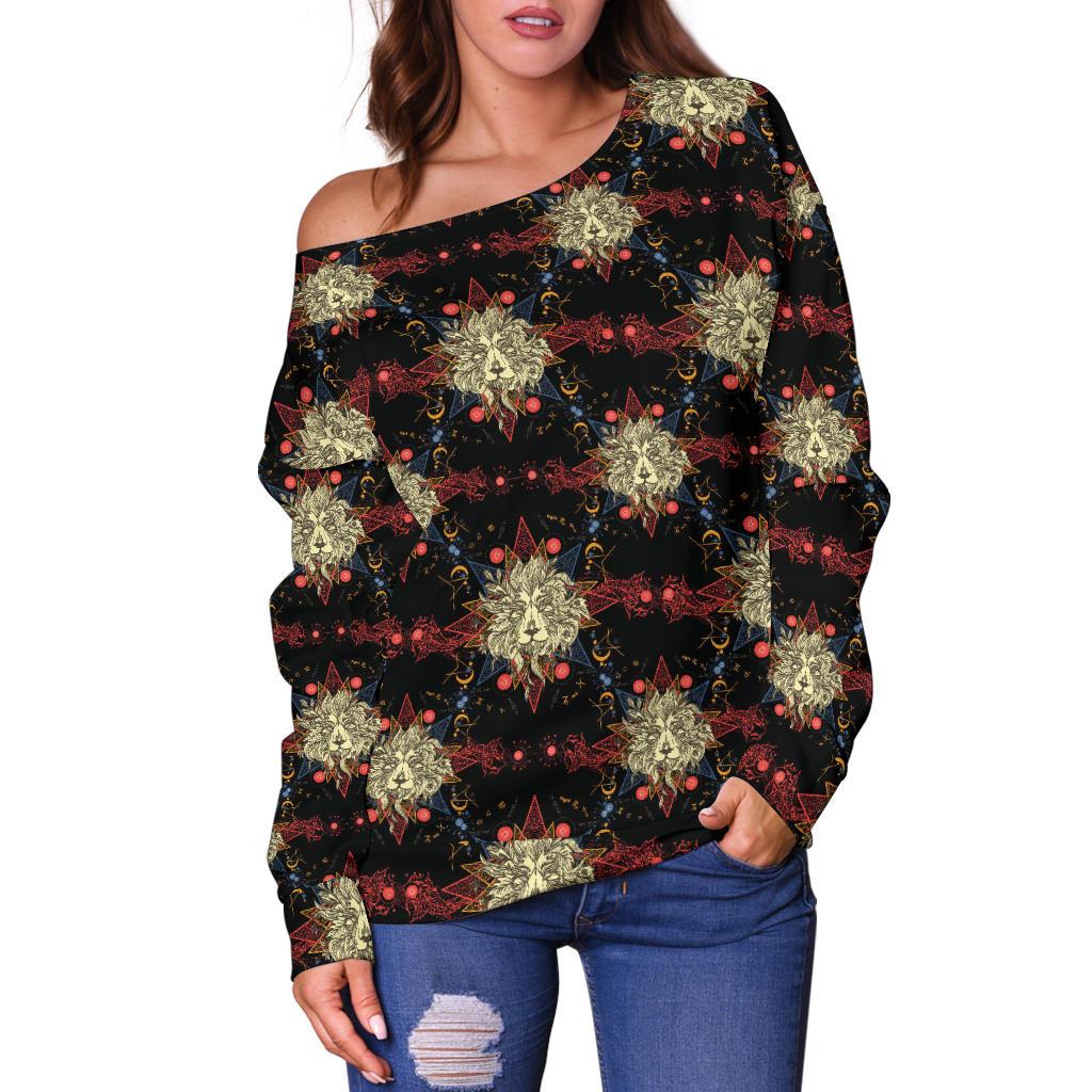 Zodiac Leo Pattern Design Print Off Shoulder Sweatshirt
