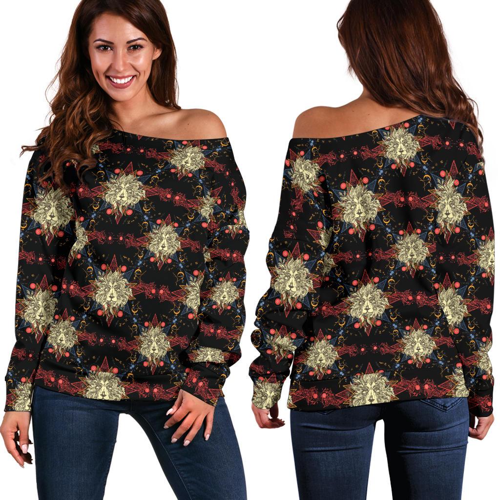 Zodiac Leo Pattern Design Print Off Shoulder Sweatshirt