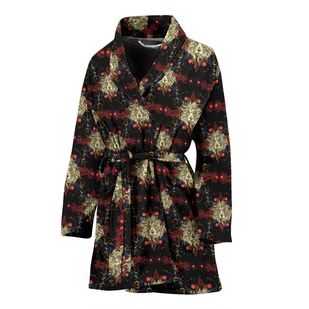 Zodiac Leo Pattern Design Print Women Bath Robe-JTAMIGO.COM