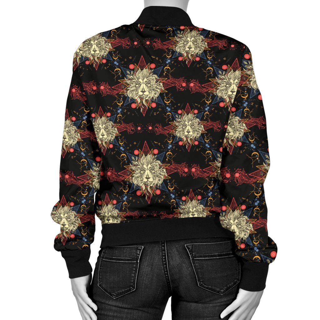 Zodiac Leo Pattern Design Print Women Casual Bomber Jacket