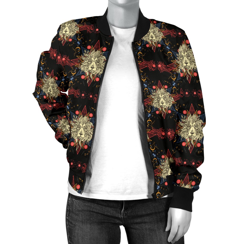Zodiac Leo Pattern Design Print Women Casual Bomber Jacket