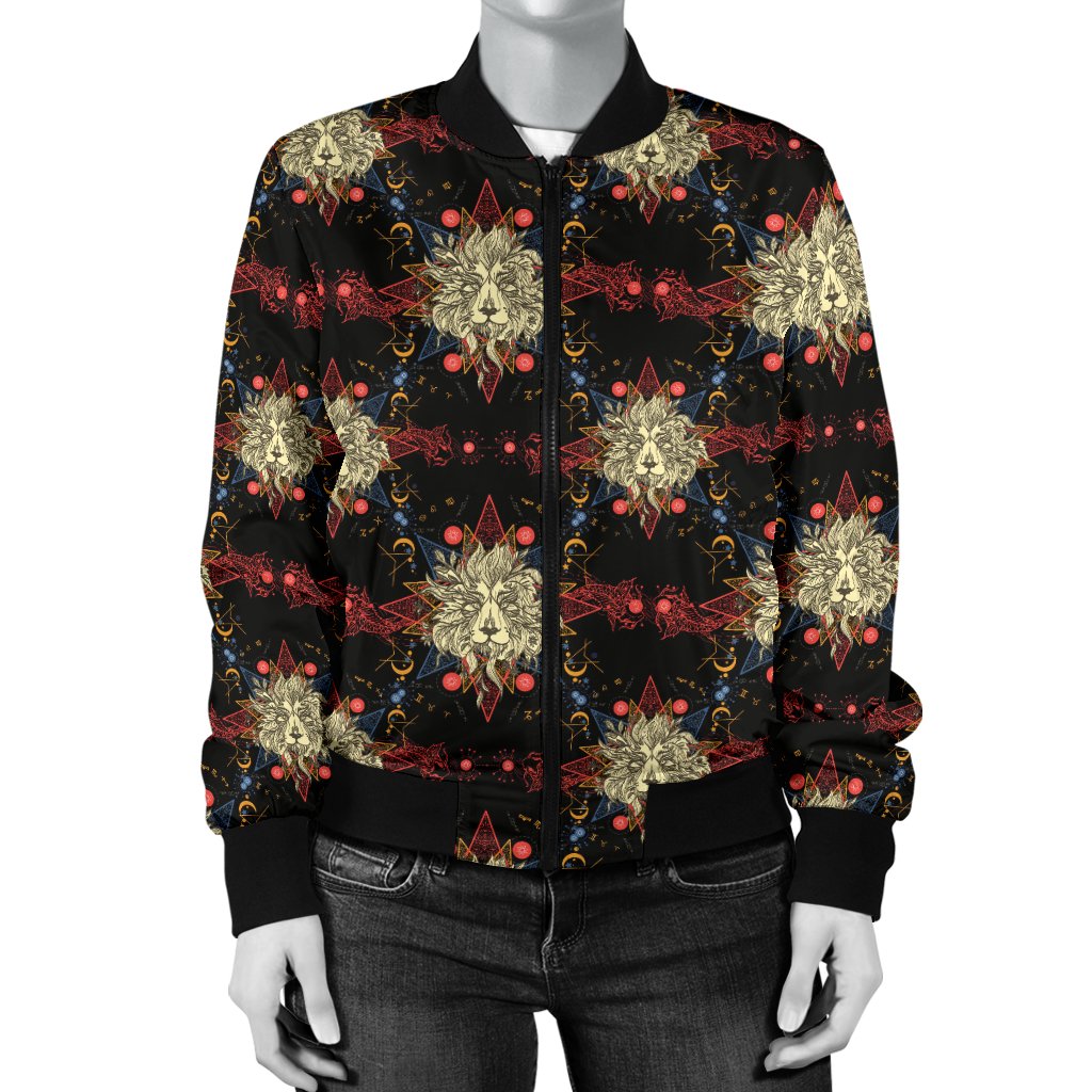 Zodiac Leo Pattern Design Print Women Casual Bomber Jacket