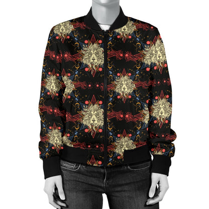 Zodiac Leo Pattern Design Print Women Casual Bomber Jacket