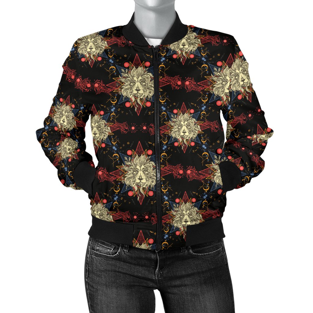 Zodiac Leo Pattern Design Print Women Casual Bomber Jacket