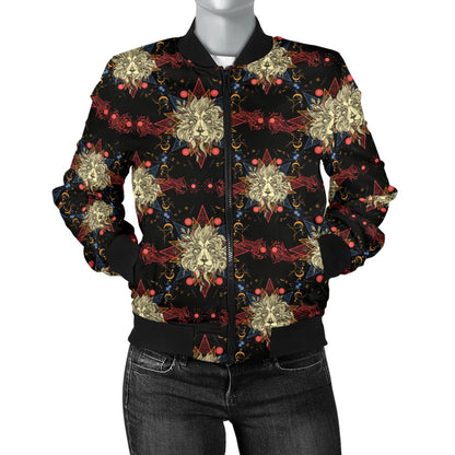 Zodiac Leo Pattern Design Print Women Casual Bomber Jacket