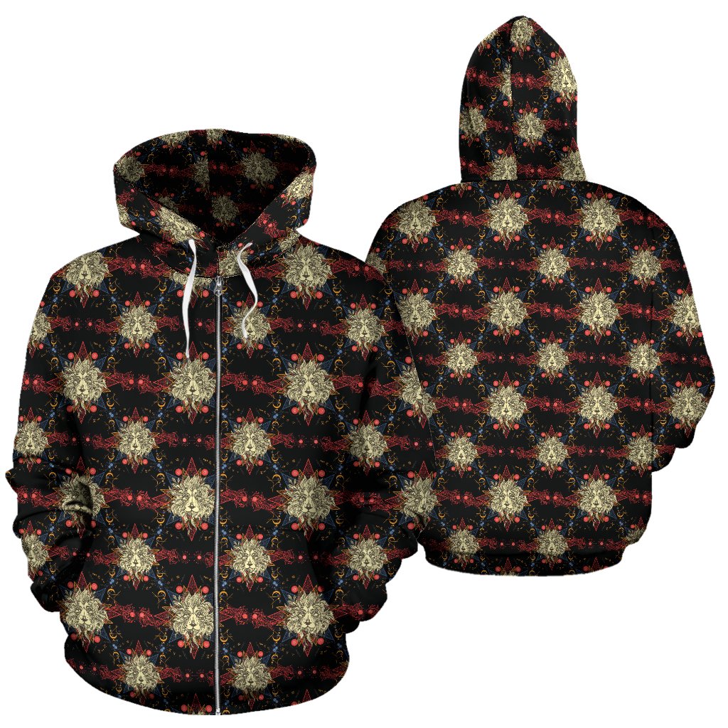 Zodiac Leo Pattern Design Print Zip Up Hoodie