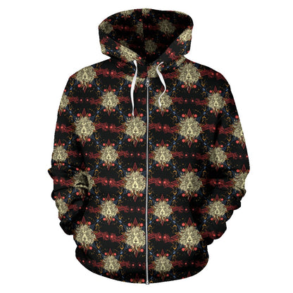 Zodiac Leo Pattern Design Print Zip Up Hoodie