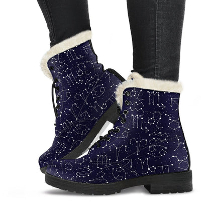 Zodiac Pattern Design Print Faux Fur Leather Boots-JTAMIGO.COM
