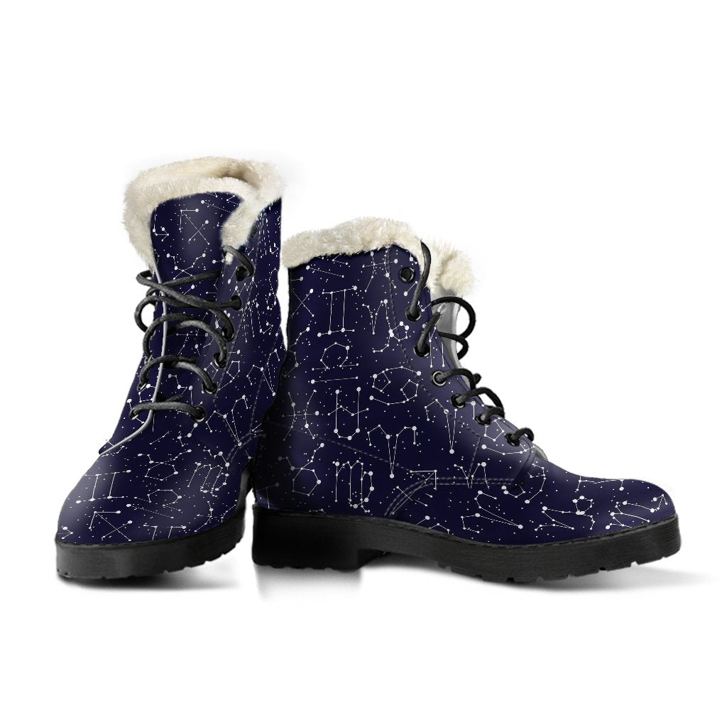 Zodiac Pattern Design Print Faux Fur Leather Boots-JTAMIGO.COM