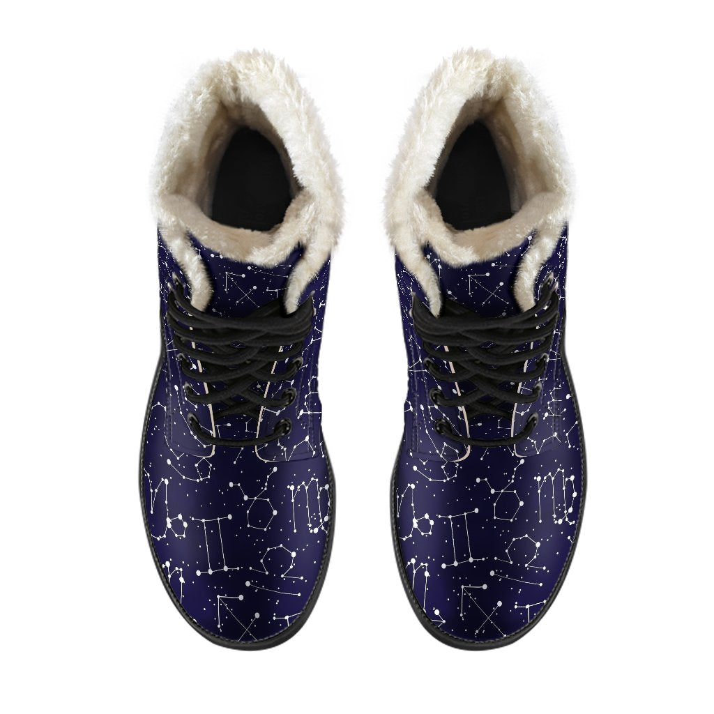 Zodiac Pattern Design Print Faux Fur Leather Boots-JTAMIGO.COM