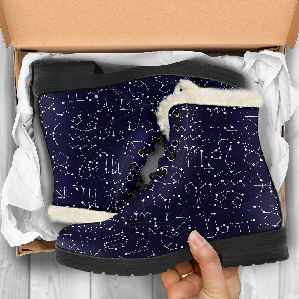 Zodiac Pattern Design Print Faux Fur Leather Boots-JTAMIGO.COM