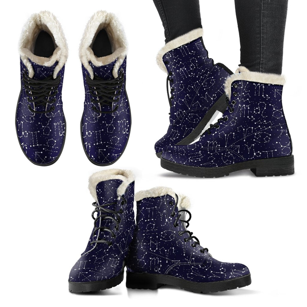 Zodiac Pattern Design Print Faux Fur Leather Boots-JTAMIGO.COM