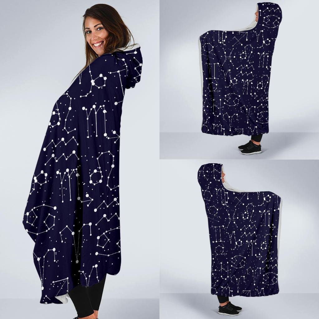 Zodiac Pattern Design Print Hooded Blanket-JTAMIGO.COM