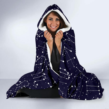 Zodiac Pattern Design Print Hooded Blanket-JTAMIGO.COM