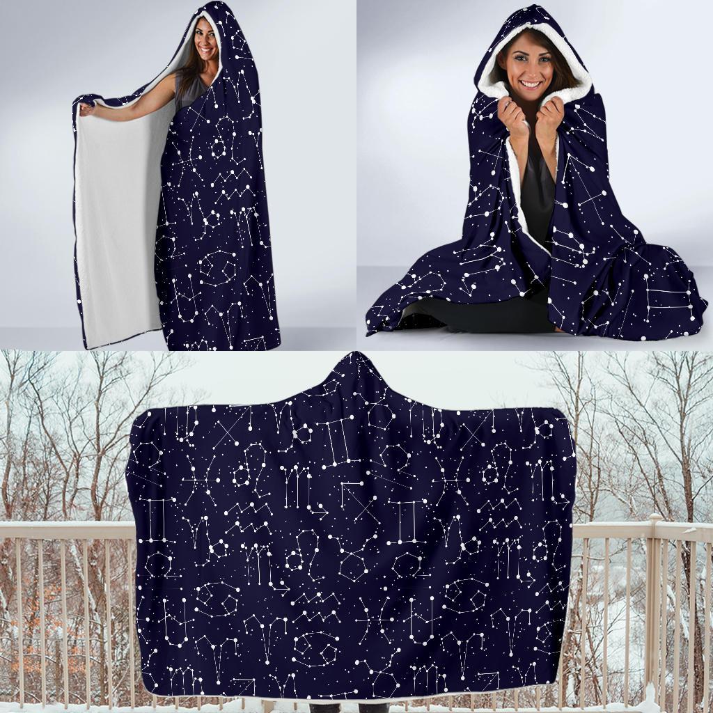 Zodiac Pattern Design Print Hooded Blanket-JTAMIGO.COM