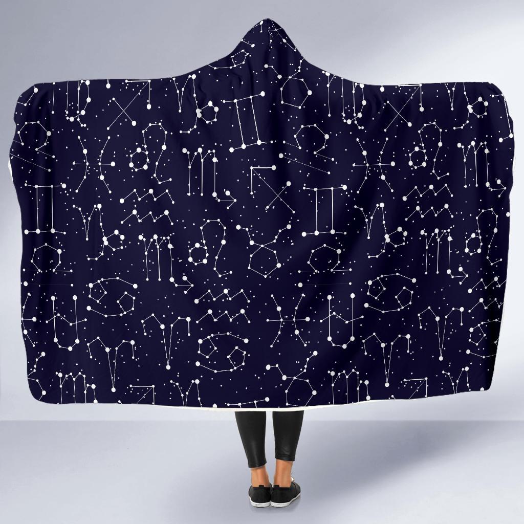 Zodiac Pattern Design Print Hooded Blanket-JTAMIGO.COM