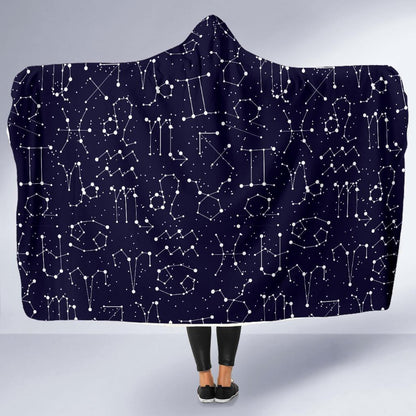 Zodiac Pattern Design Print Hooded Blanket-JTAMIGO.COM