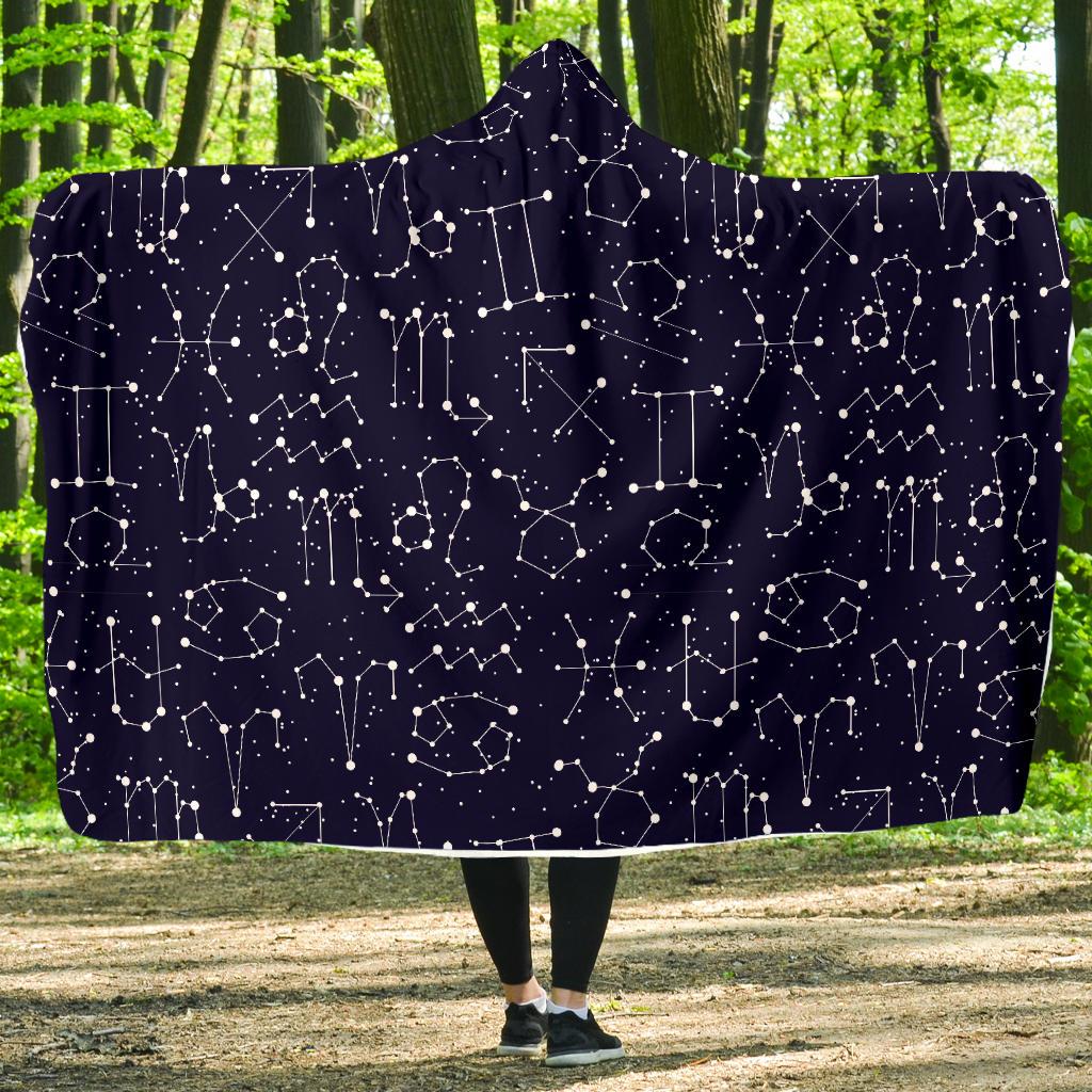 Zodiac Pattern Design Print Hooded Blanket-JTAMIGO.COM