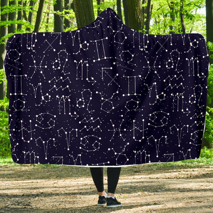 Zodiac Pattern Design Print Hooded Blanket-JTAMIGO.COM