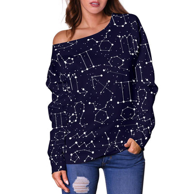 Zodiac Pattern Design Print Off Shoulder Sweatshirt