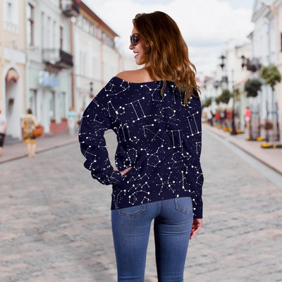 Zodiac Pattern Design Print Off Shoulder Sweatshirt