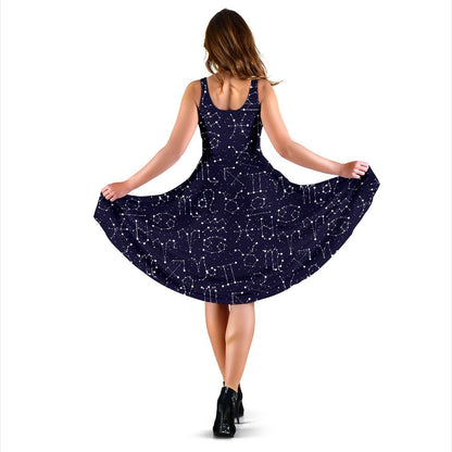 Zodiac Pattern Design Print Sleeveless Dress