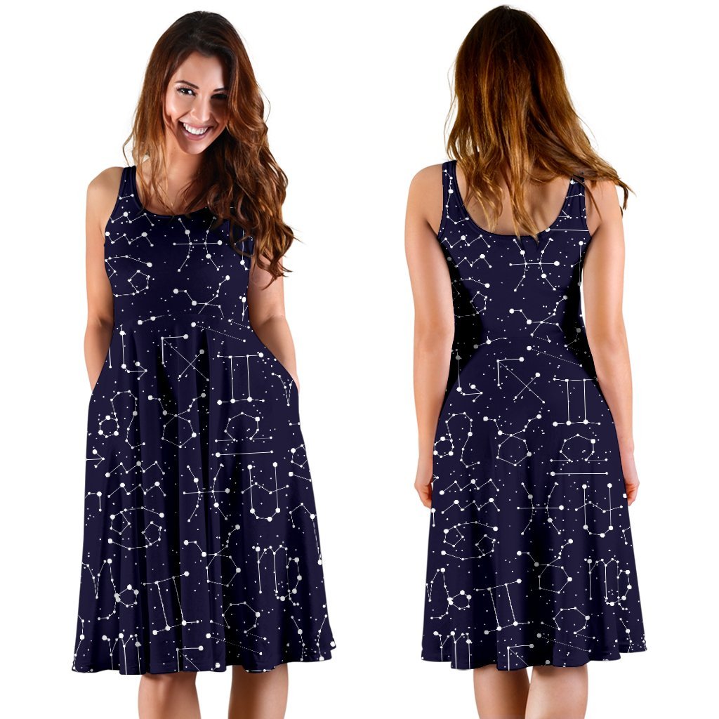 Zodiac Pattern Design Print Sleeveless Dress