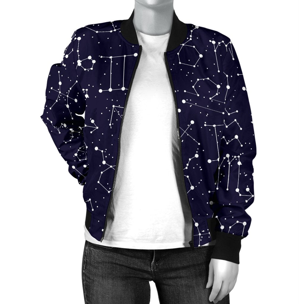 Zodiac Pattern Design Print Women Casual Bomber Jacket