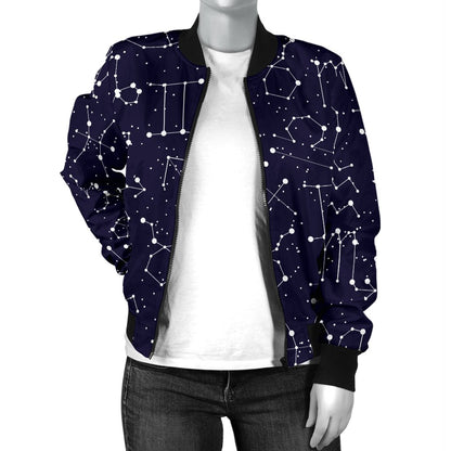 Zodiac Pattern Design Print Women Casual Bomber Jacket