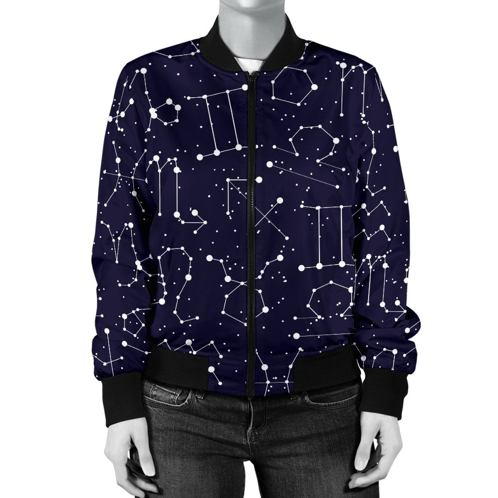 Zodiac Pattern Design Print Women Casual Bomber Jacket