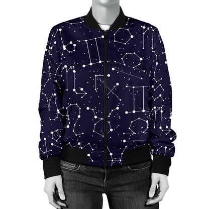 Zodiac Pattern Design Print Women Casual Bomber Jacket