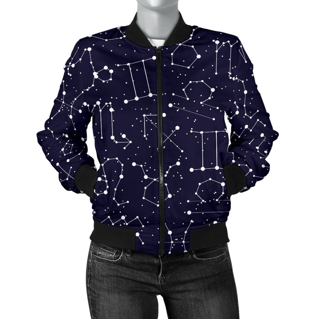 Zodiac Pattern Design Print Women Casual Bomber Jacket