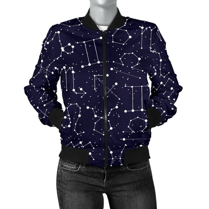 Zodiac Pattern Design Print Women Casual Bomber Jacket