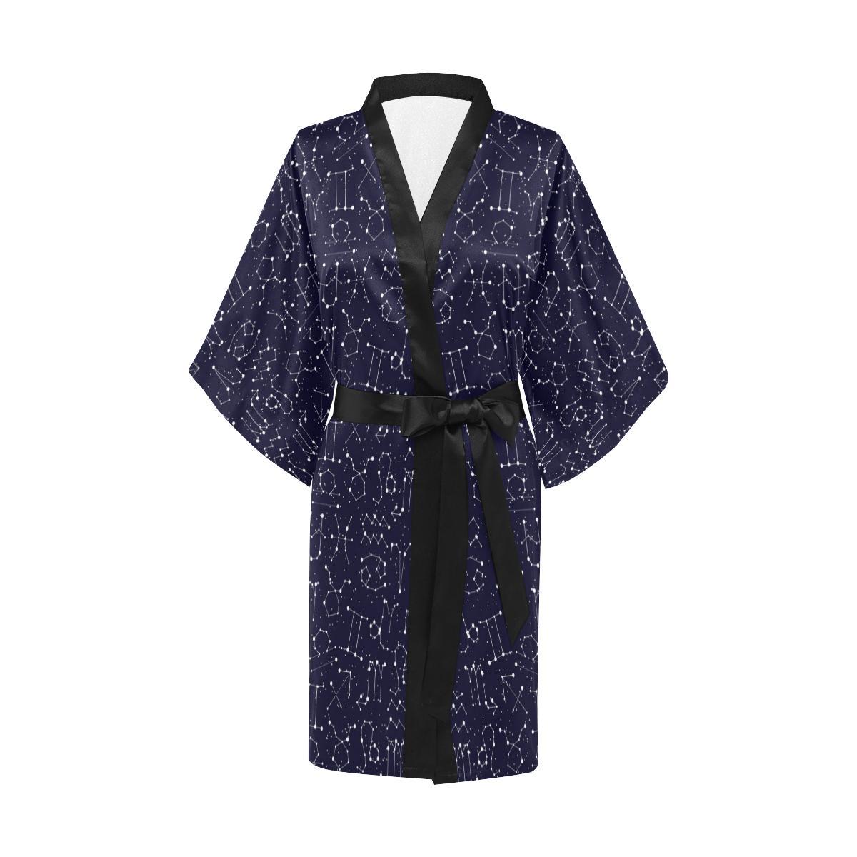 Zodiac Pattern Design Print Women Short Kimono Robe