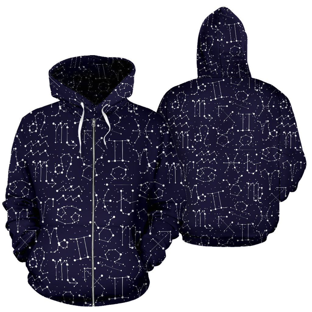 Zodiac Pattern Design Print Zip Up Hoodie