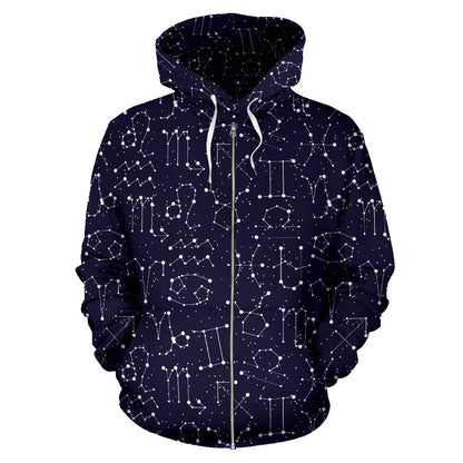 Zodiac Pattern Design Print Zip Up Hoodie