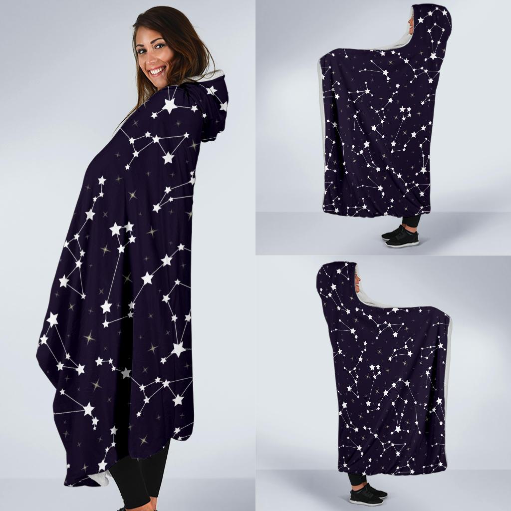 Zodiac Star Pattern Design Print Hooded Blanket-JTAMIGO.COM