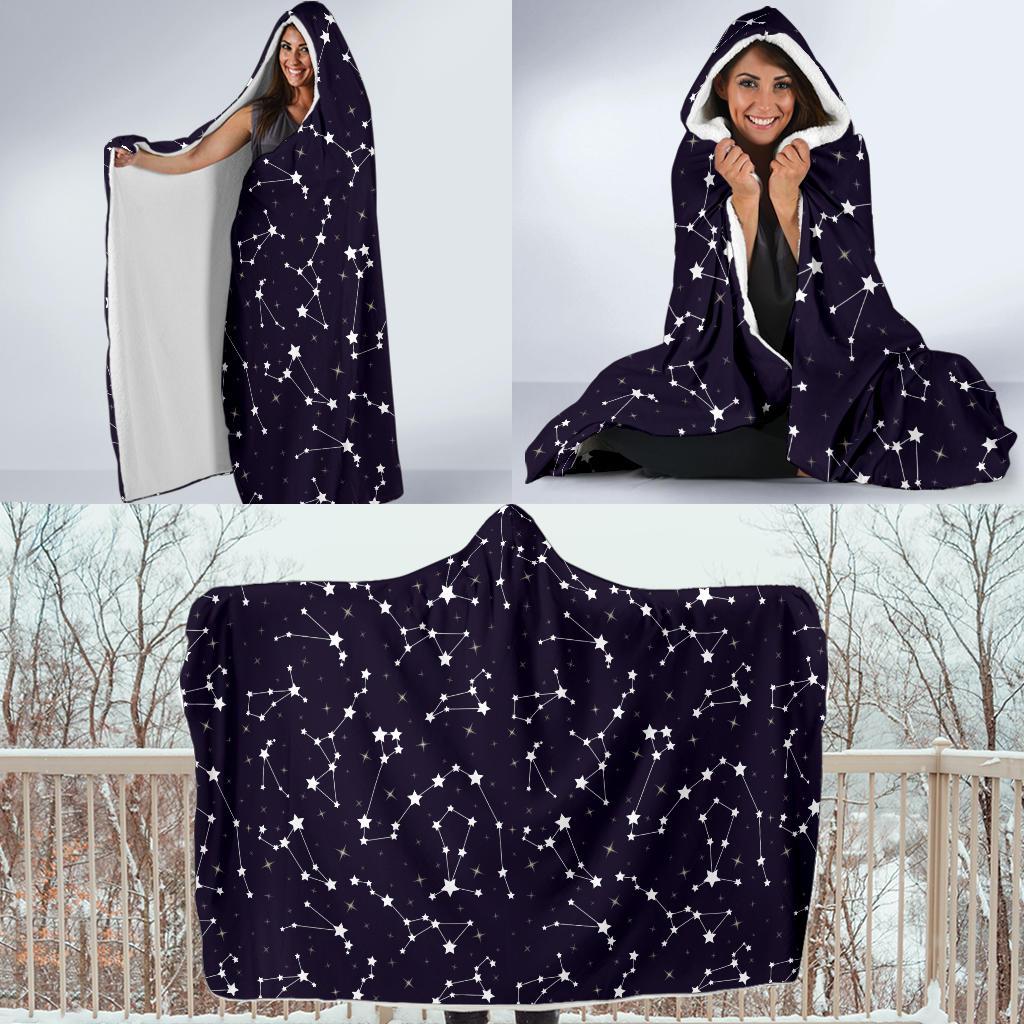 Zodiac Star Pattern Design Print Hooded Blanket-JTAMIGO.COM