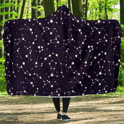 Zodiac Star Pattern Design Print Hooded Blanket-JTAMIGO.COM