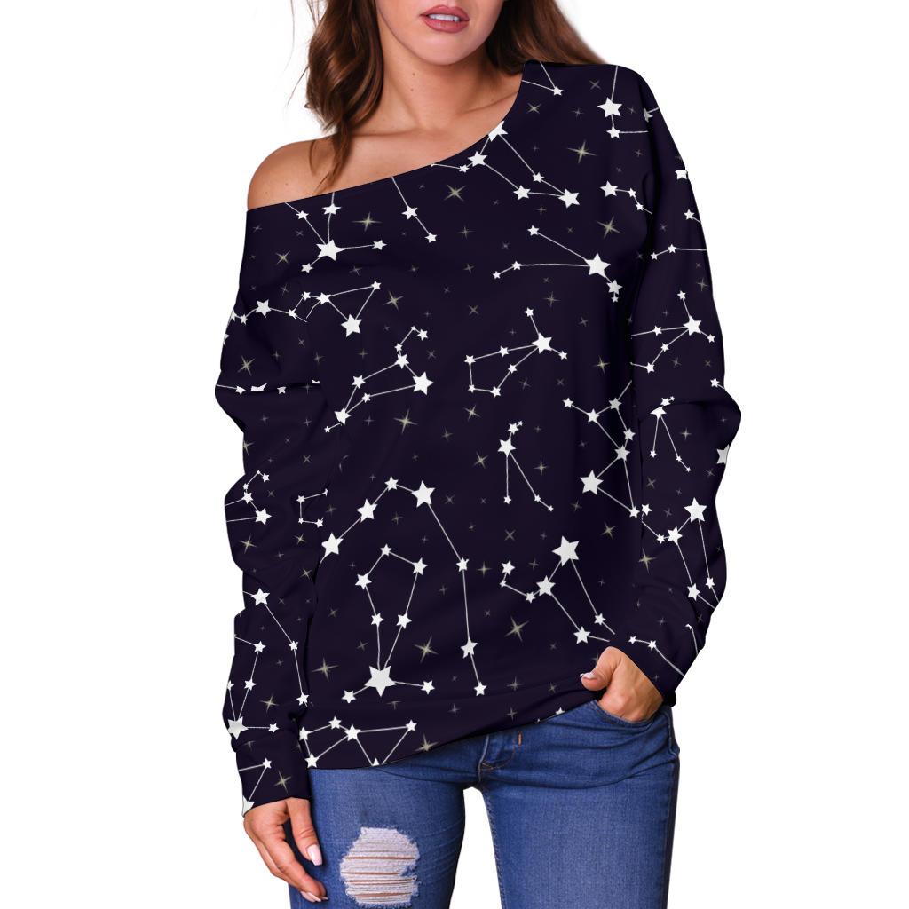 Zodiac Star Pattern Design Print Off Shoulder Sweatshirt