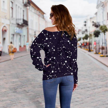 Zodiac Star Pattern Design Print Off Shoulder Sweatshirt